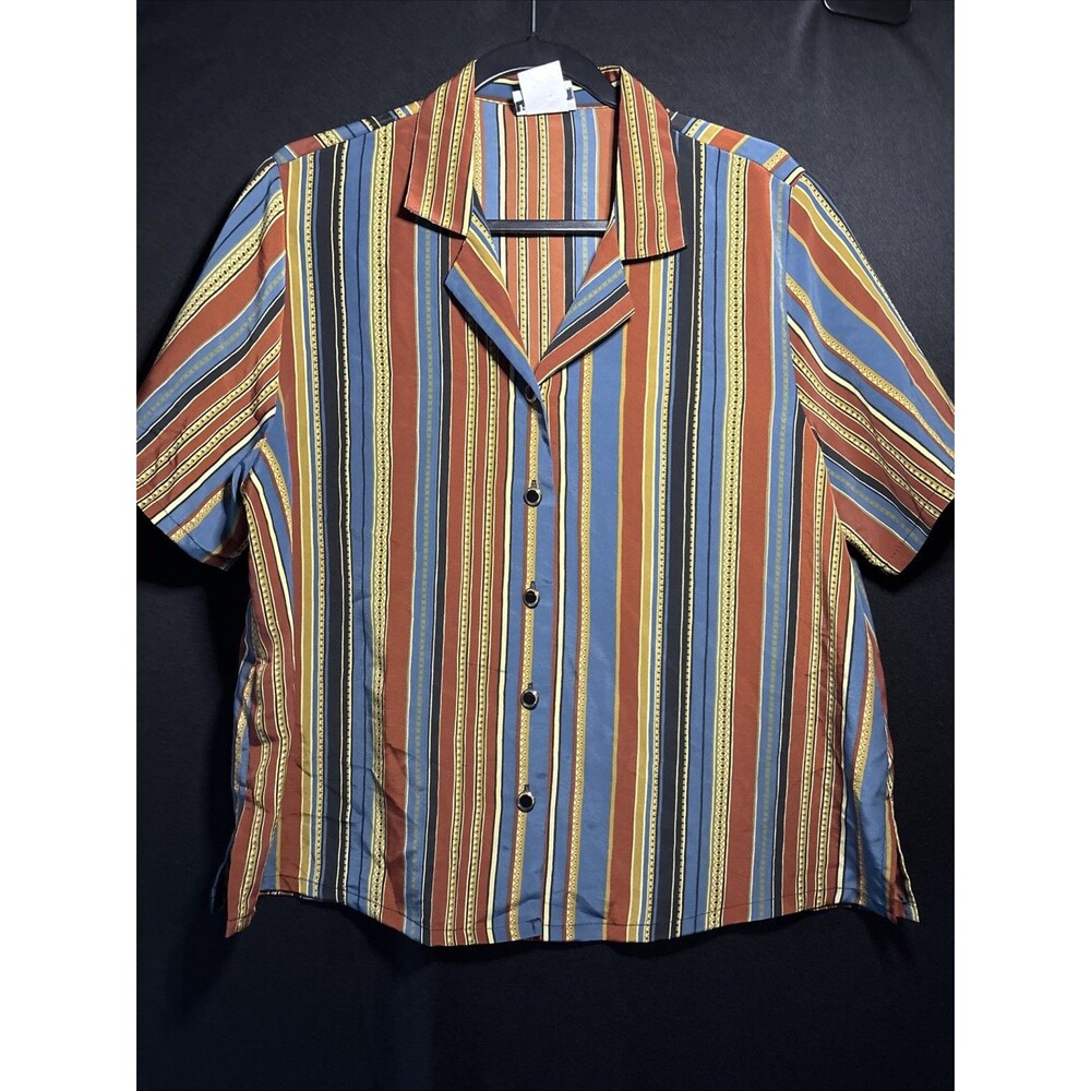 BonWorth Vtg Women Sz M Blouse Striped Polyester Collared Button Shirt